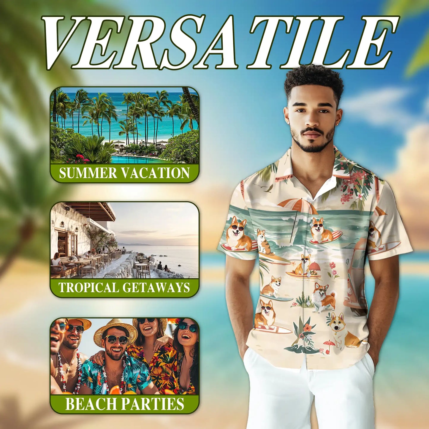 Corgi Beach Hawaiian Shirt, Tropical Surf Print | Azhawaiian