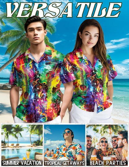 Rainbow Guitar Hawaiian Shirt for Men, Button Down Aloha Shirt - Azhawaiian
