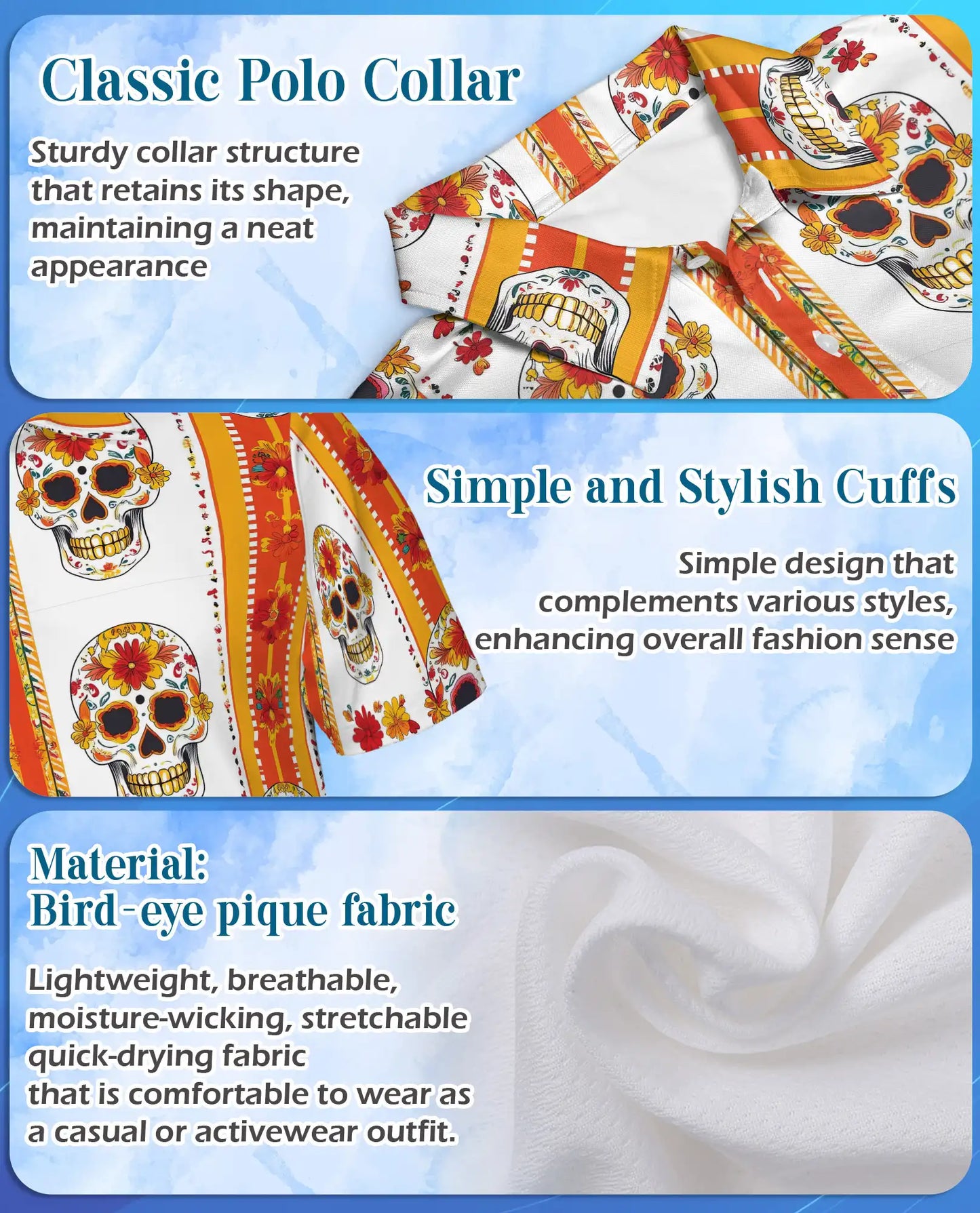 Floral Sugar Skull Polo Shirt - Day of the Dead Style | Azhawaiian