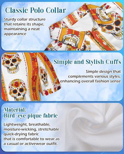 Floral Sugar Skull Polo Shirt - Day of the Dead Style | Azhawaiian
