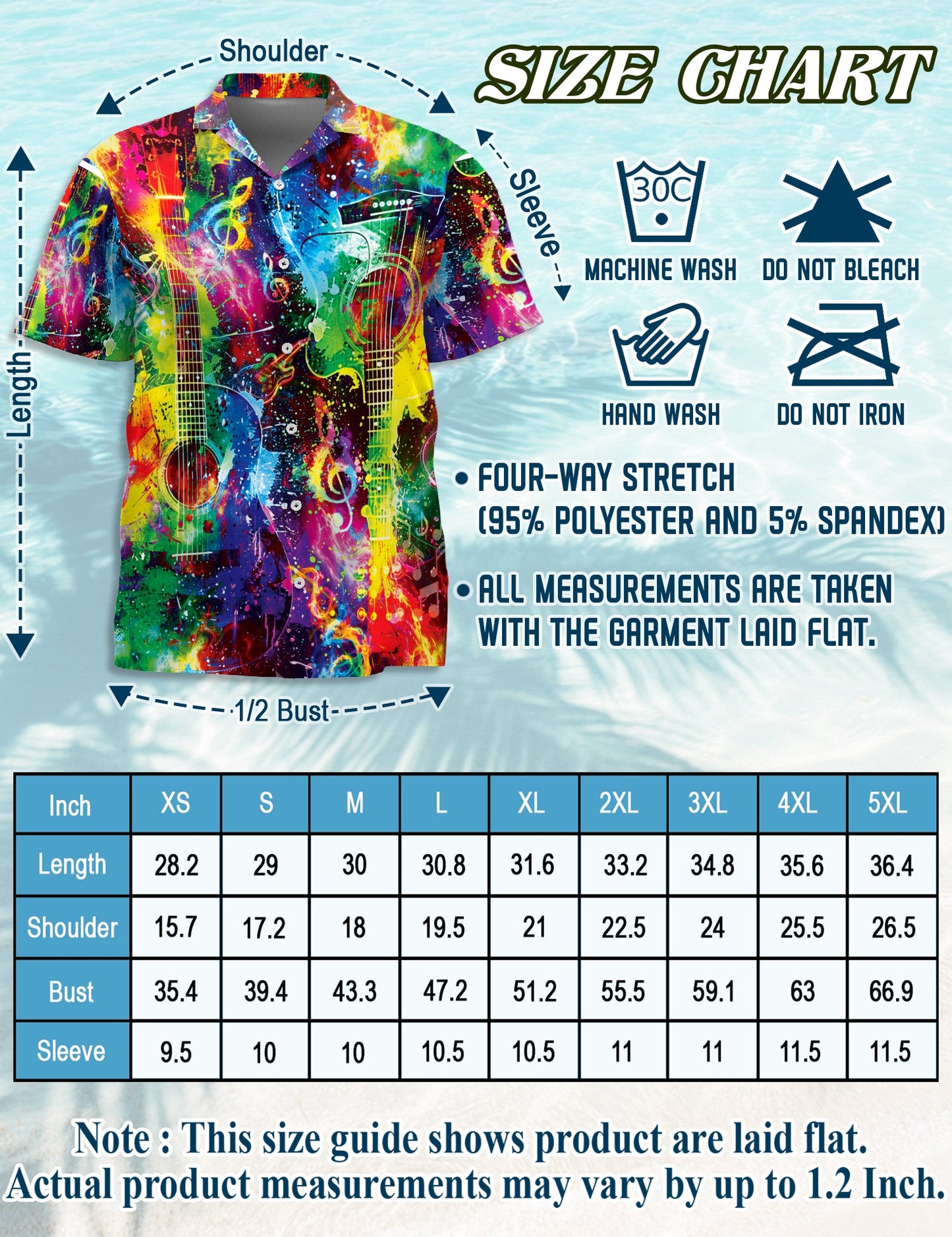 Rainbow Guitar Hawaiian Shirt for Men, Button Down Aloha Shirt - Azhawaiian