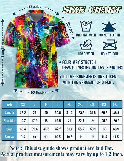 Rainbow Guitar Hawaiian Shirt for Men, Button Down Aloha Shirt - Azhawaiian