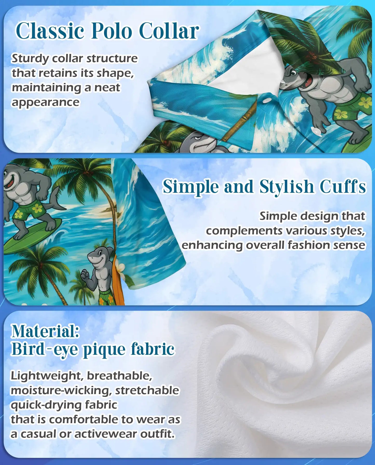 Surfing Shark Polo Shirt for Men, Beach Vacation Style | Azhawaiian
