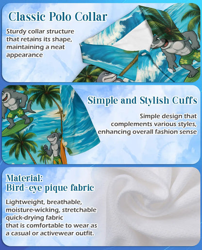 Surfing Shark Polo Shirt for Men, Beach Vacation Style | Azhawaiian
