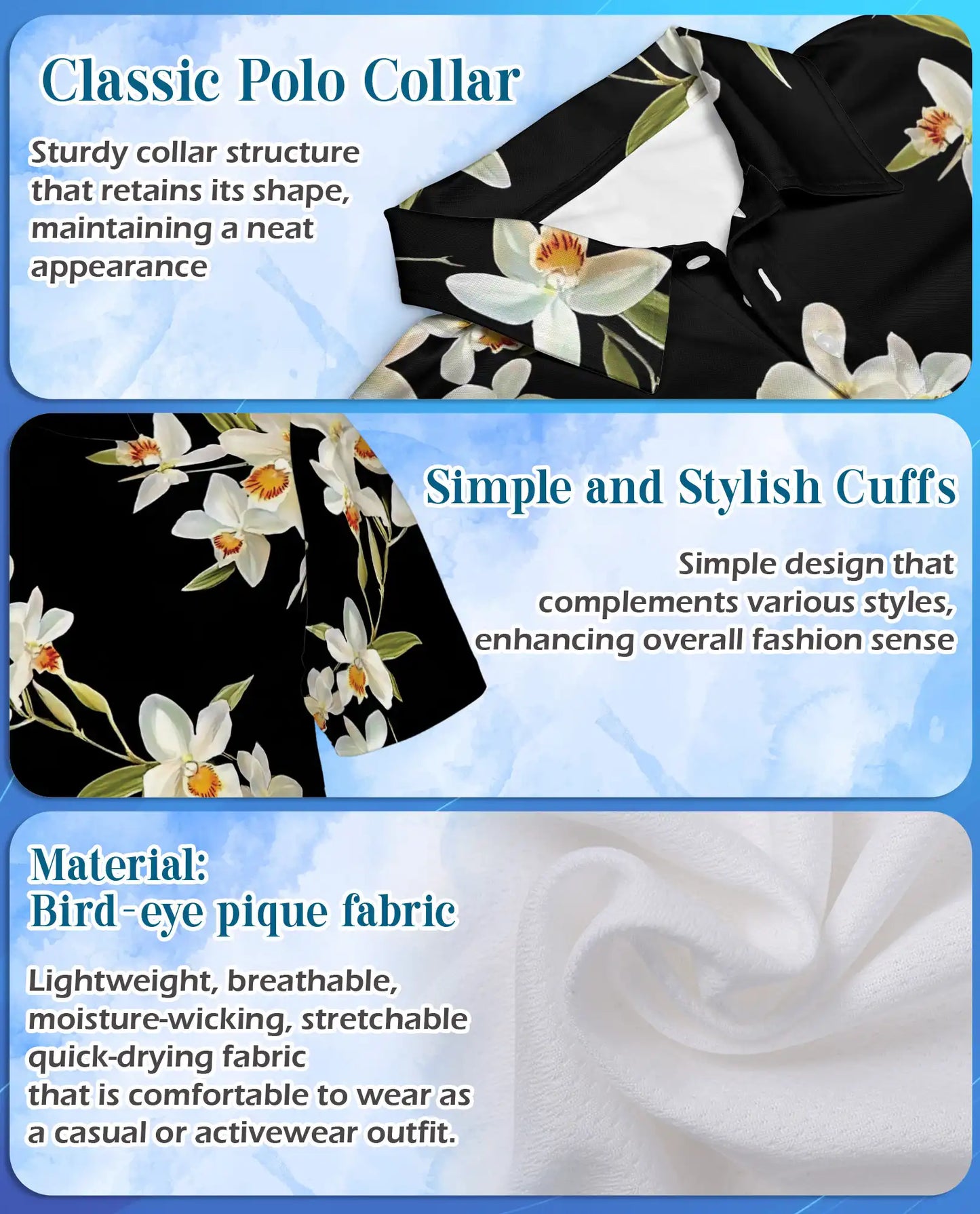 White Orchid Polo Shirt - Elegant Tropical Floral Style | Azhawaiian
