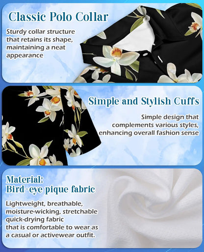 White Orchid Polo Shirt - Elegant Tropical Floral Style | Azhawaiian