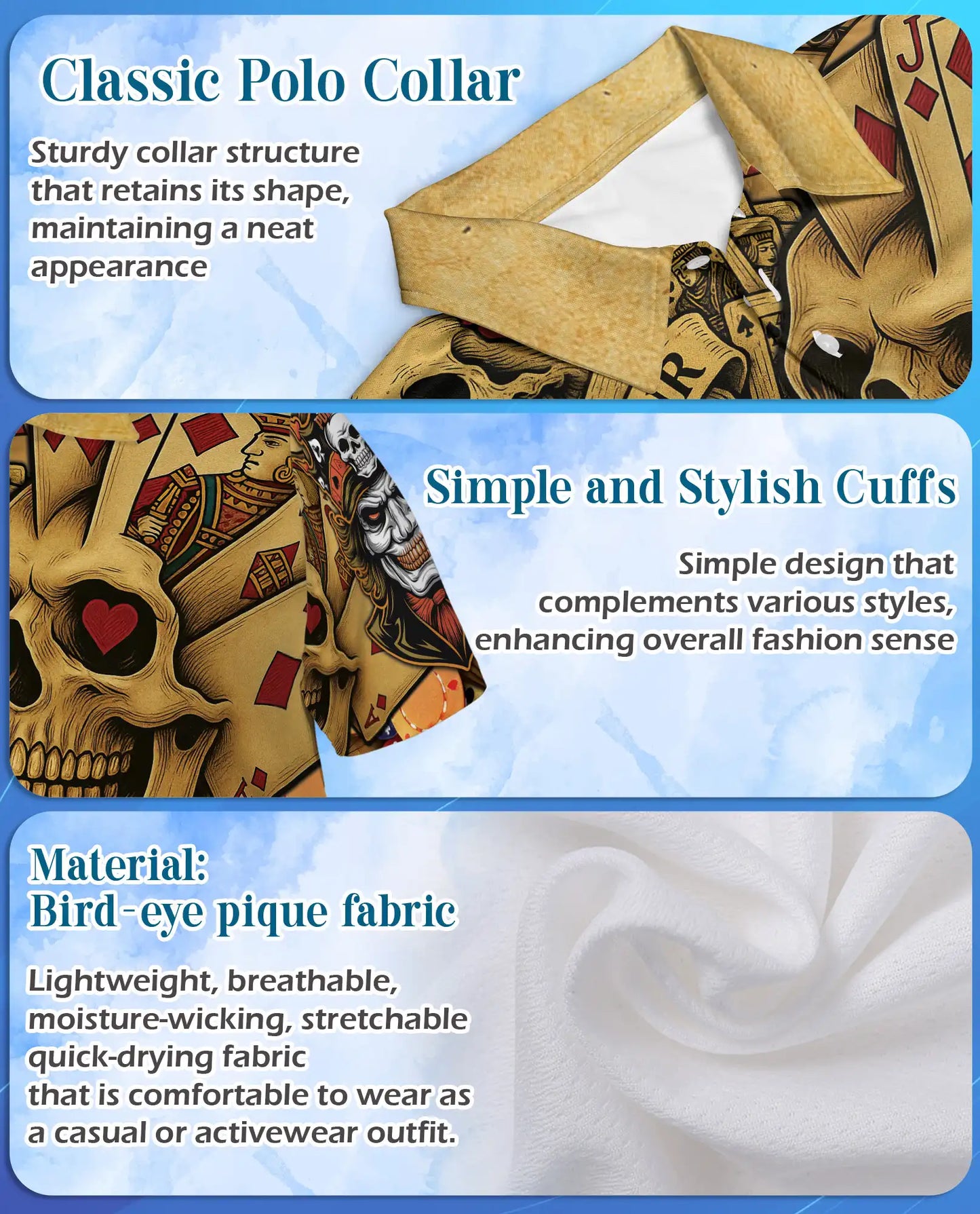 Skull Poker Polo Shirt for Men, Casino Party Style | Azhawaiian