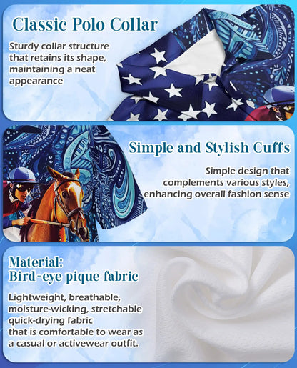 American Flag Horse Racing 3D Polo Shirt for Men | Azhawaiian