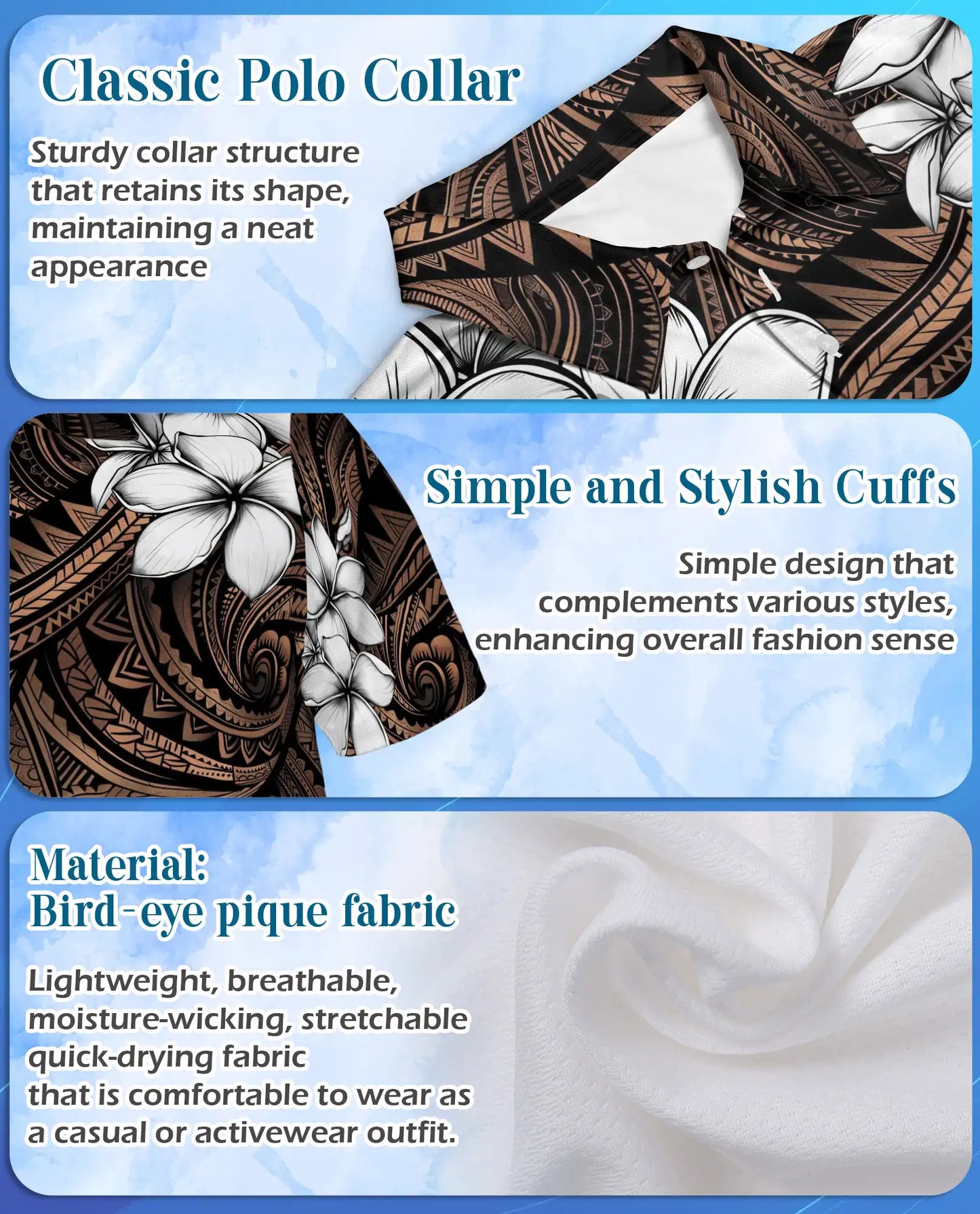 Polynesian Plumeria Polo Shirt For Men-Tribal Island Flower Tropical Aloha | Azhawaiian