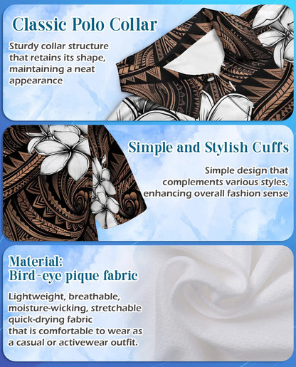 Polynesian Plumeria Polo Shirt For Men-Tribal Island Flower Tropical Aloha | Azhawaiian