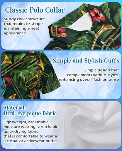Tropical Trombone Polo Shirt - Brass Band Music Style | Azhawaiian