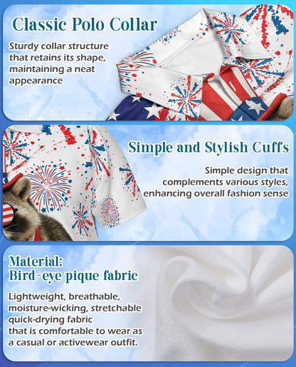 Patriotic Raccoon Polo Shirt for Men, USA Holiday Style | Azhawaiian
