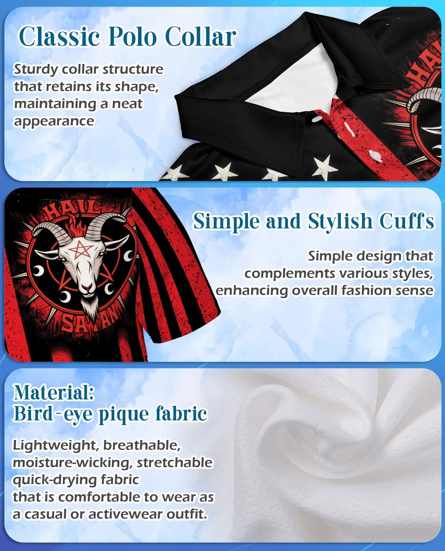 Hail Satan American Flag Polo Shirt for Men, Gothic Punk Style | Azhawaiian