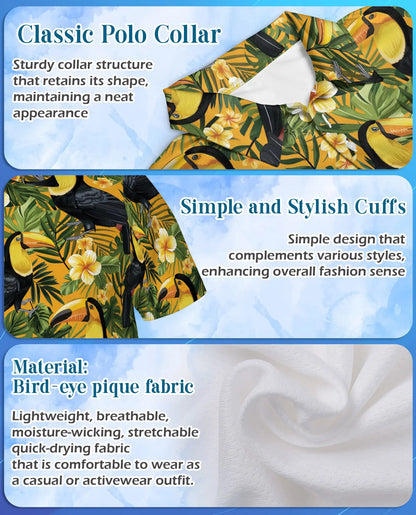 Toucan Tropical Floral Polo Shirt for Men-Jungle Bird Hawaiian Style | Azhawaiian