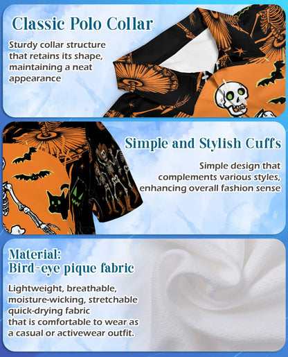 Halloween Skeleton Polo Shirt for Men, Spooky Party Style | Azhawaiian