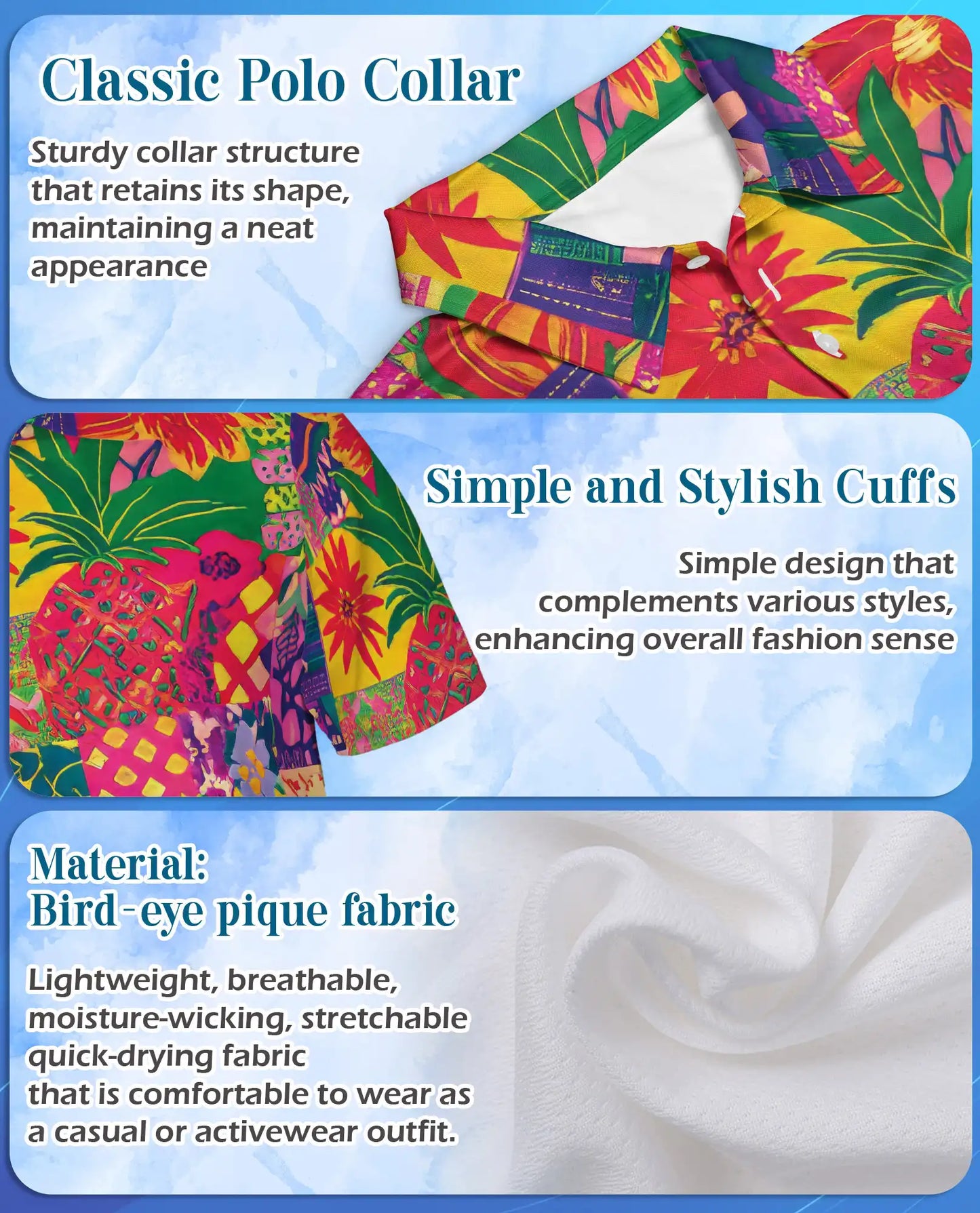 Pineapple Tropical 3D Polo Shirt for Men, Colorful Island Print | Azhawaiian