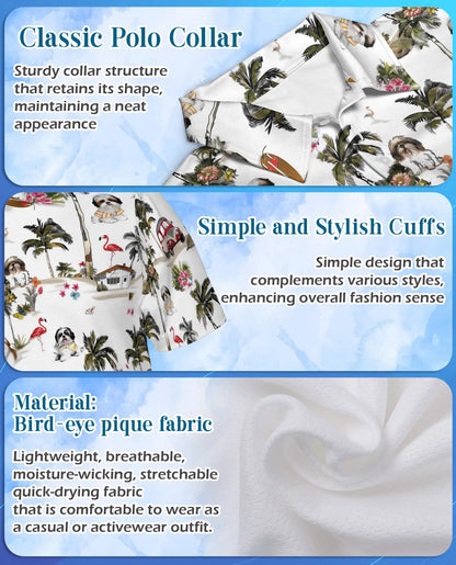 Shih Tzu Tropical Island Polo Shirt for Men- Hawaiian Beach Dog | Azhawaiian