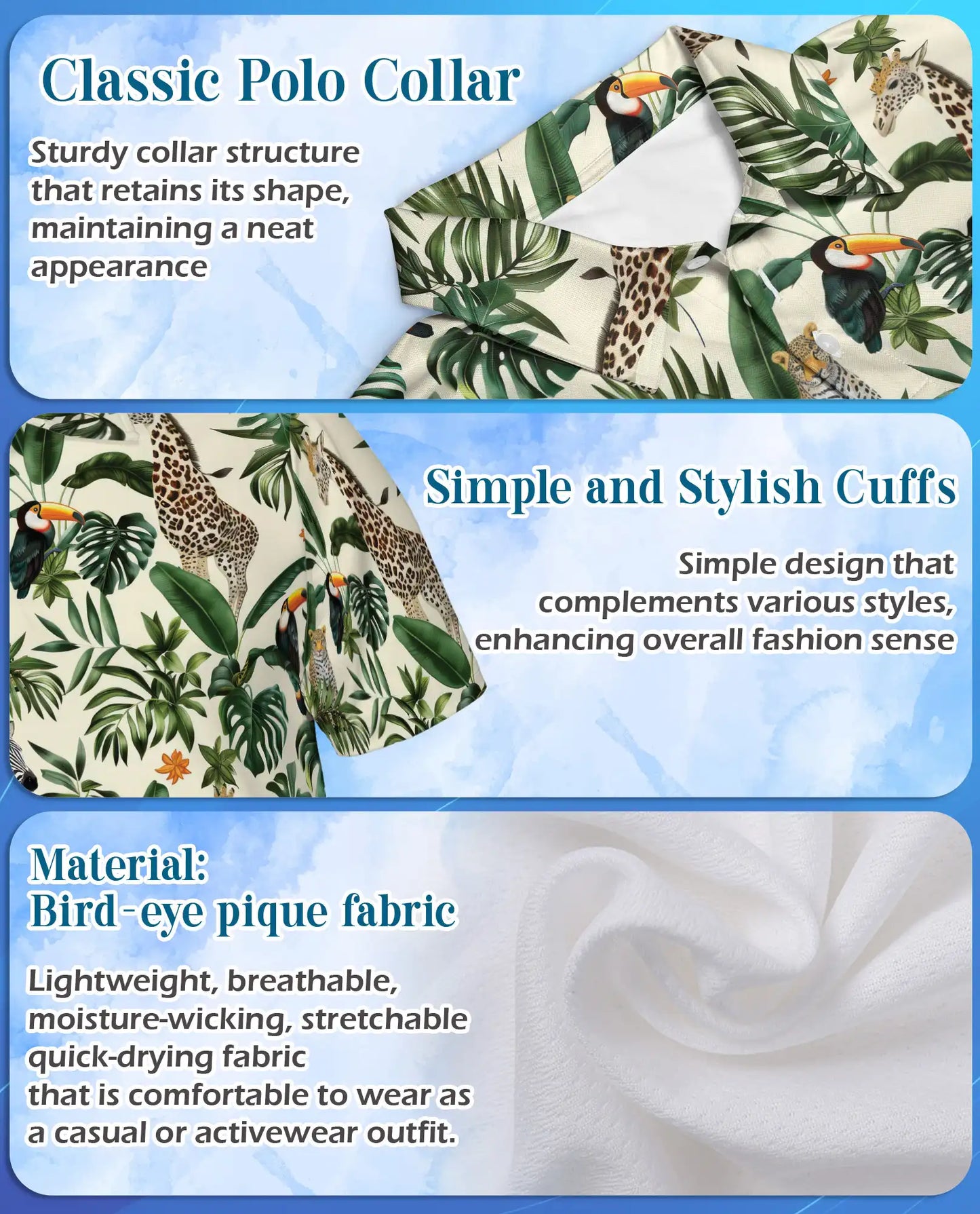 Jungle Wildlife Polo Shirt for Men, Summer Tropical Animal Print | Azhawaiian