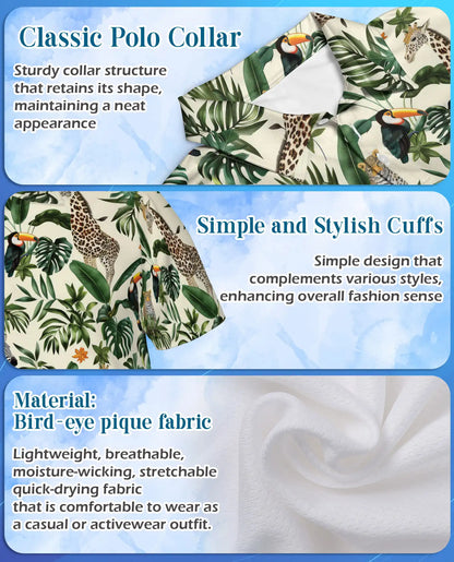 Jungle Wildlife Polo Shirt for Men, Summer Tropical Animal Print | Azhawaiian