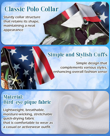 Tropical Horse Racing 3D Polo Shirt for Men, USA Flag Theme | Azhawaiian