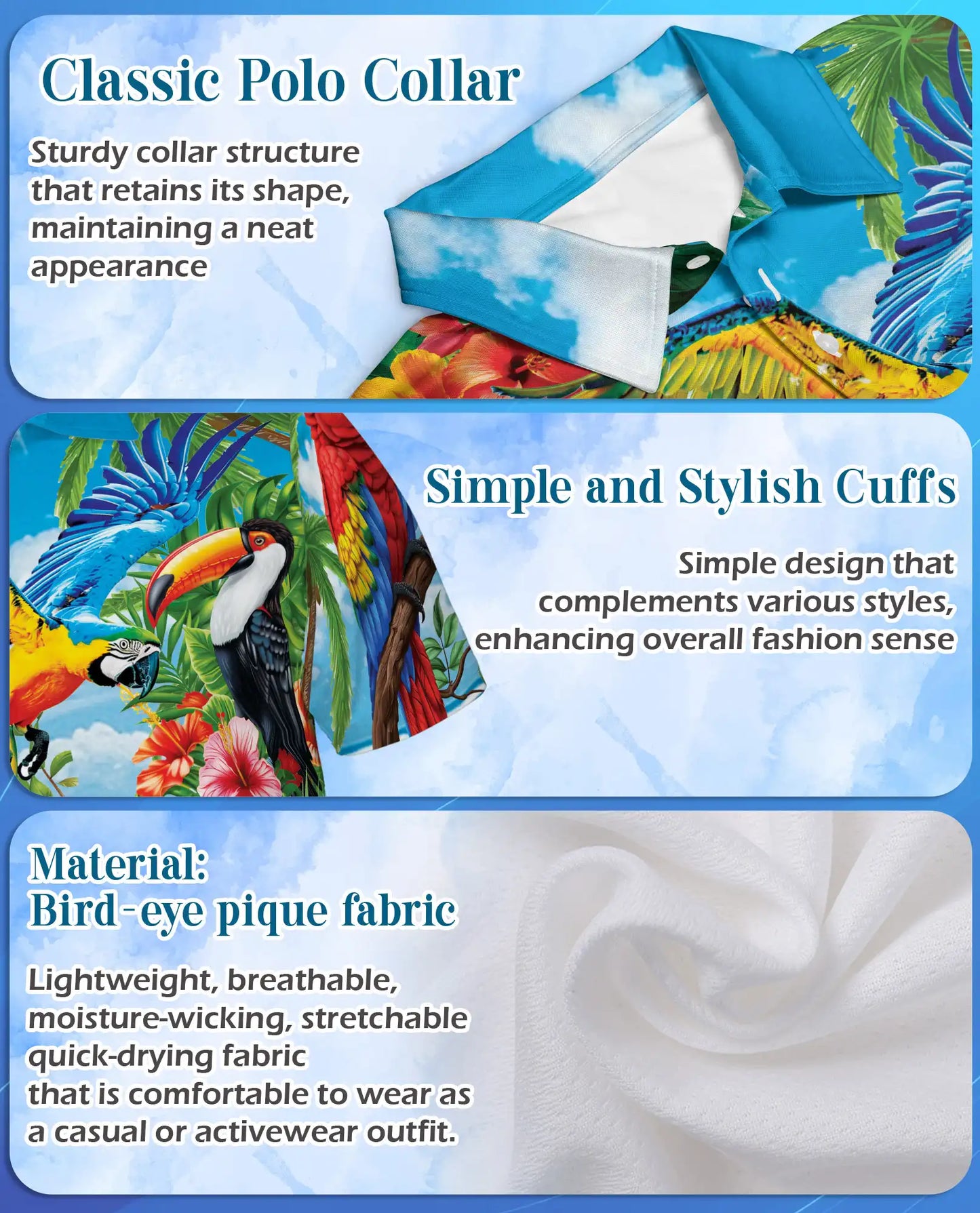 Tropical Parrot Polo Shirt for Men, Jungle Vacation Style | Azhawaiian