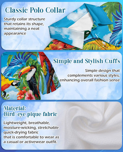 Tropical Parrot Polo Shirt for Men, Jungle Vacation Style | Azhawaiian