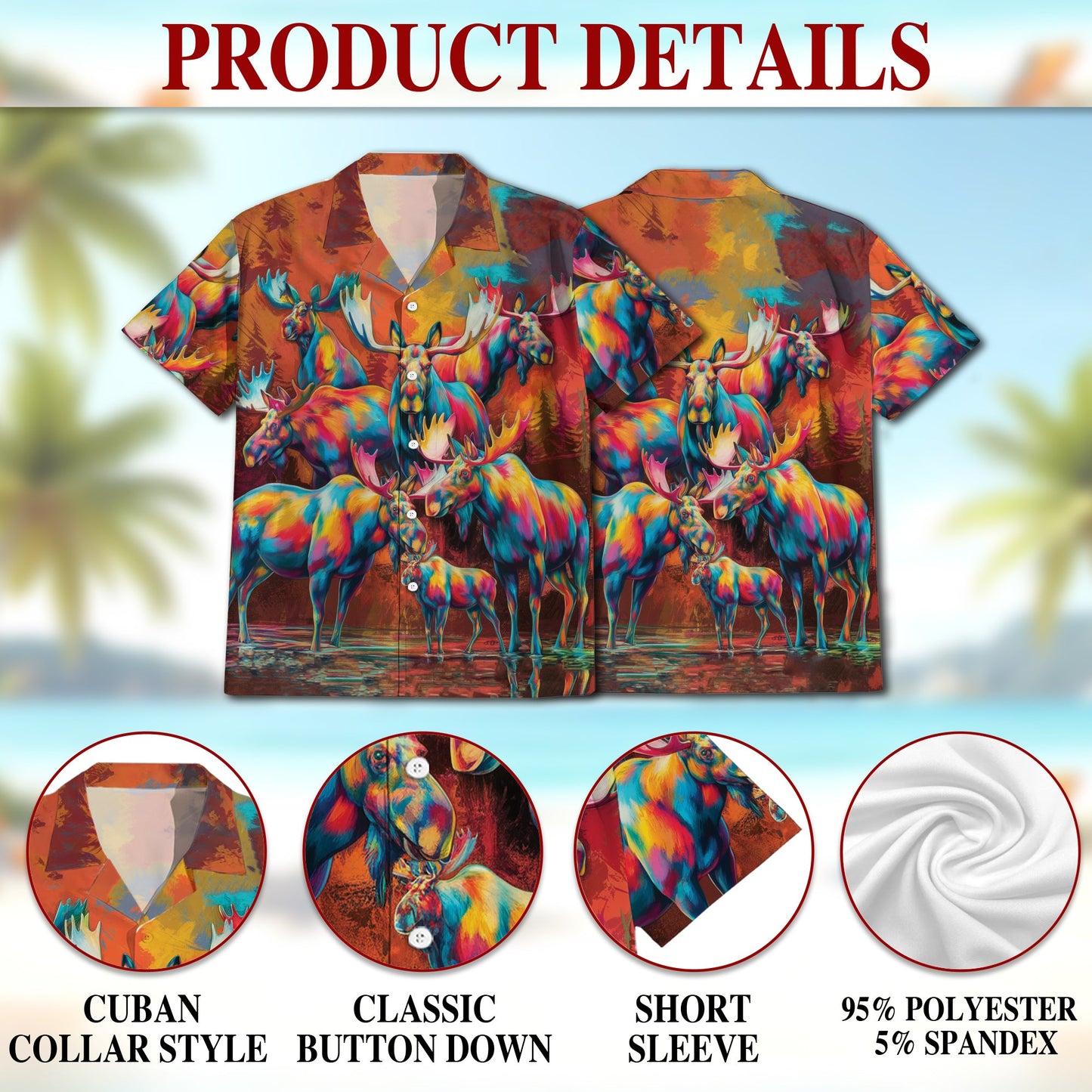 Moose Colorful Hawaiian Shirt for Men, Button Down Aloha Shirt - Azhawaiian