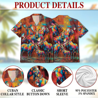 Moose Colorful Hawaiian Shirt for Men, Button Down Aloha Shirt - Azhawaiian