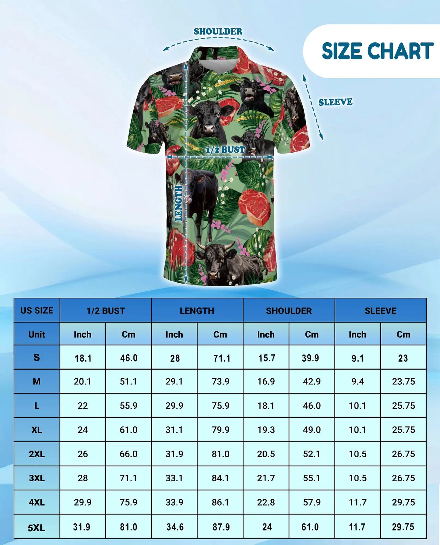 Tropical Black Angus Cattle Polo Shirt for Men, Funny Cow Meat Print | Azhawaiian