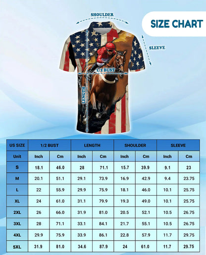 Red Horse Racing American Flag 3D Polo Shirt | Azhawaiian