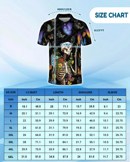 Floral Skeleton Polo Shirt for Men, Gothic Butterfly Design | Azhawaiian