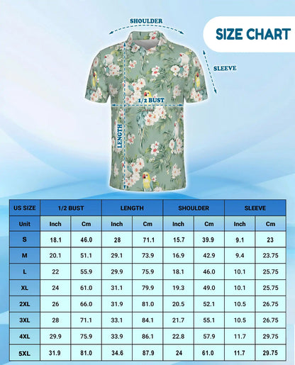 Tropical Parakeet Polo Shirt - Floral Bird Garden Style | Azhawaiian