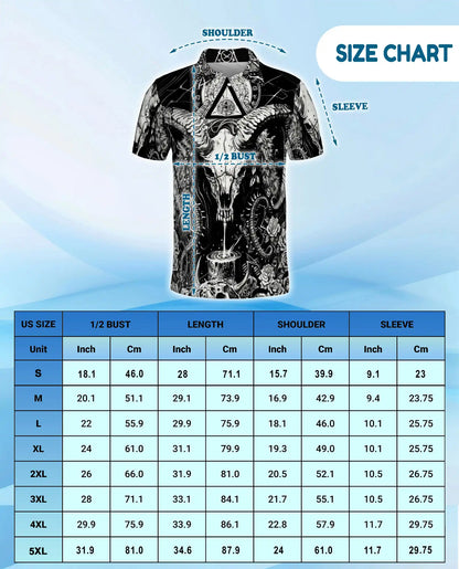 Dark Ram Skull Occult Polo Shirt for Men- Horror Black White Fantasy | Azhawaiian