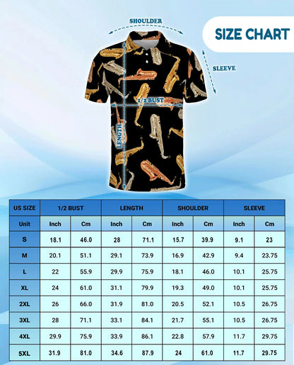 Saxophone Pattern Jazz Music 3D Polo Shirt for Men | Azhawaiian