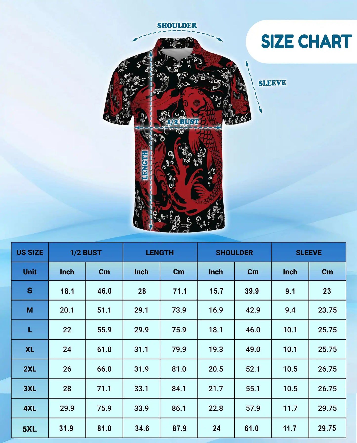 Koi Fish Polo Shirt for Men, Japanese Water Garden Print | Azhawaiian