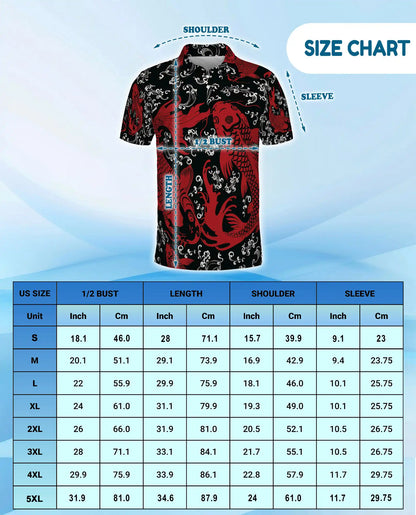 Koi Fish Polo Shirt for Men, Japanese Water Garden Print | Azhawaiian