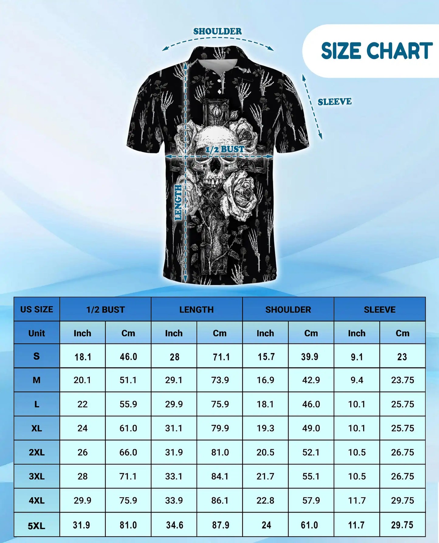 Gothic Skull Cross Polo Shirt - Dark Floral Horror Style | Azhawaiian