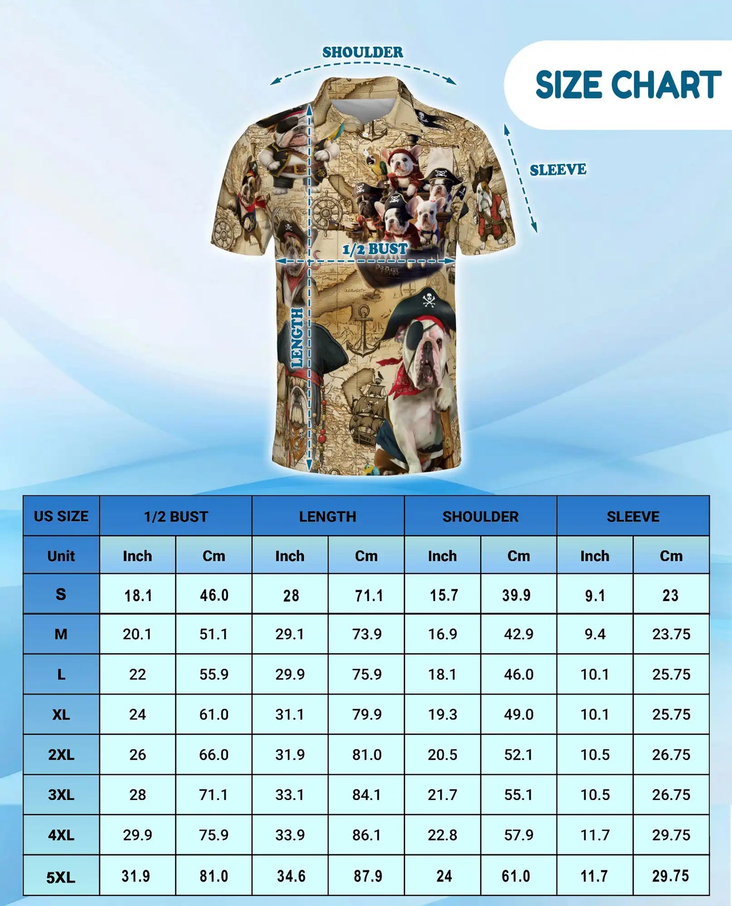 Pirate Dogs Polo Shirt for Men, Cute Bulldog Pirate Print | Azhawaiian