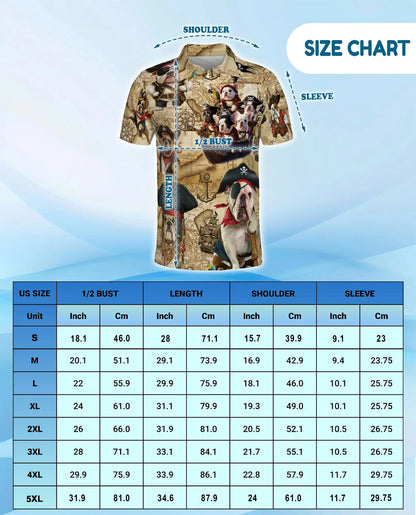Pirate Dogs Polo Shirt for Men, Cute Bulldog Pirate Print | Azhawaiian
