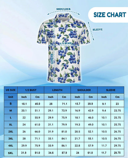 Blueberry Fruit Hawaiian Polo Shirt for Men, Tropical Summer Style | Azhawaiian