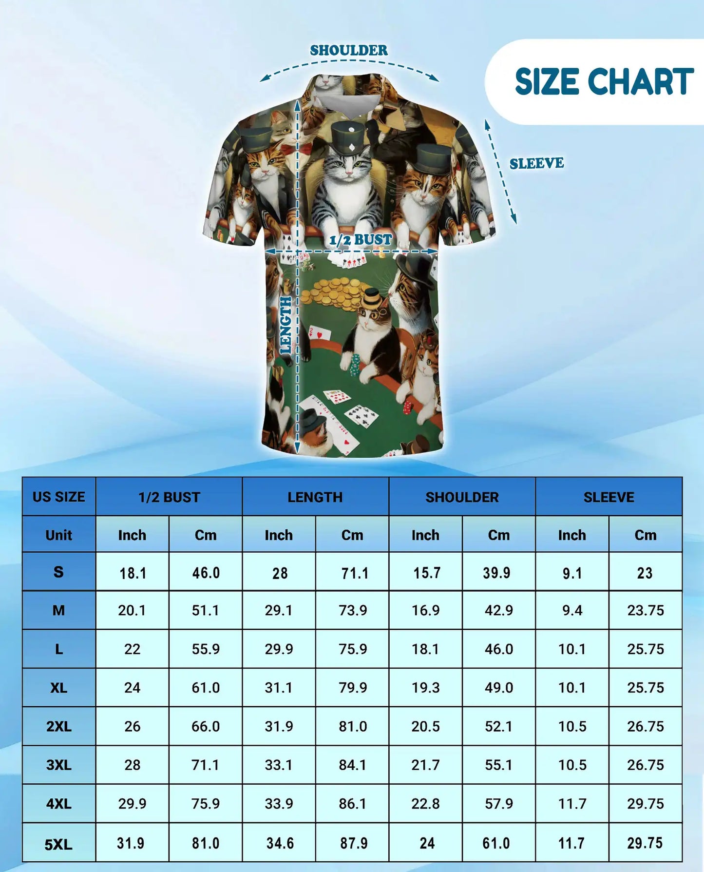 Cat Poker 3D Polo Shirt for Men, Fun Animal Card Game Print | Azhawaiian