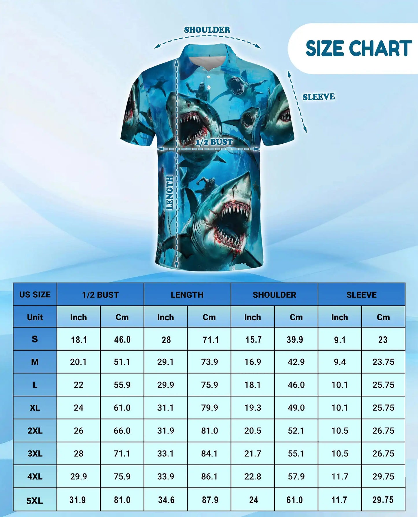 Shark Attack Horror 3D Polo Shirt for Men, Ocean Monster | Azhawaiian