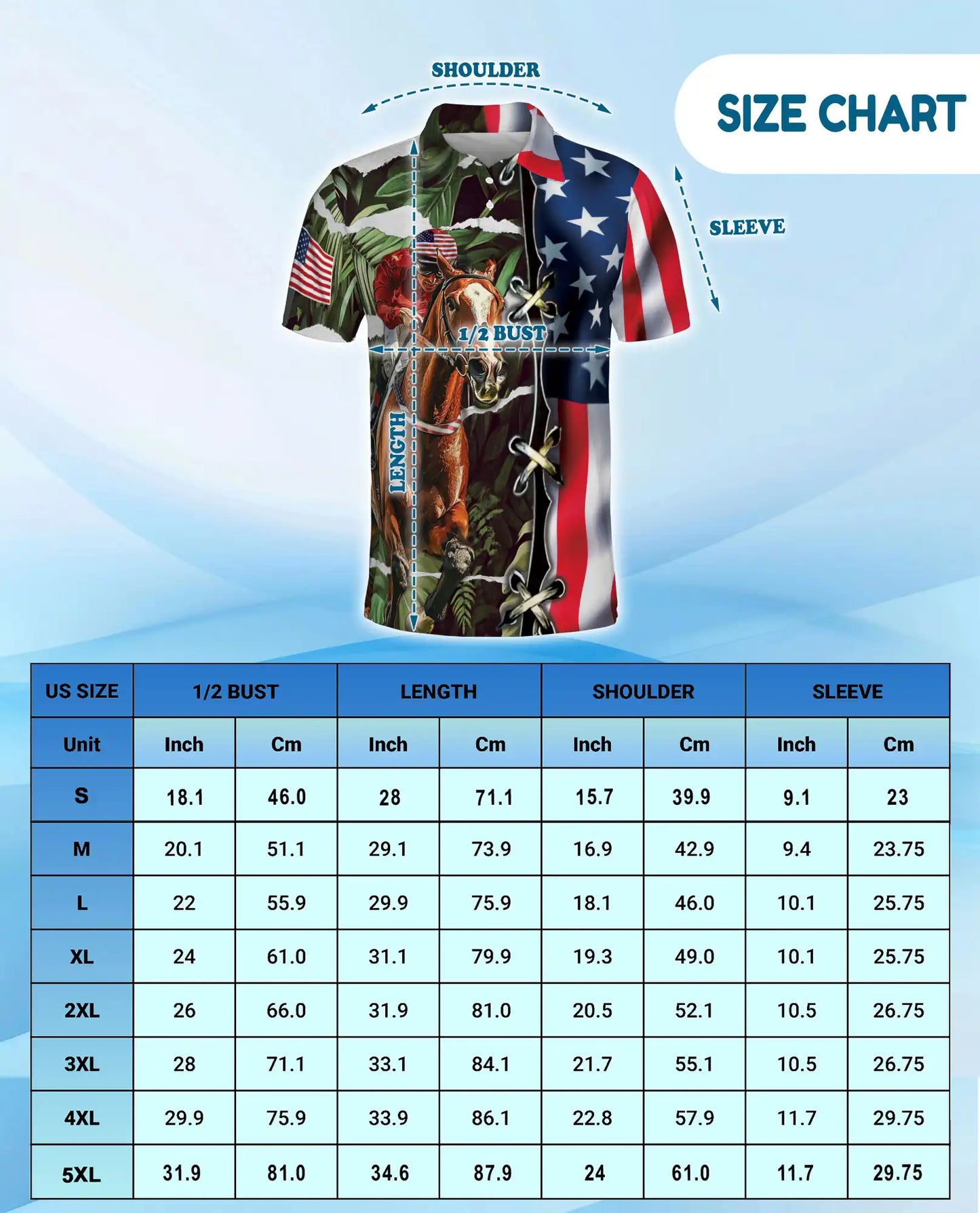 Tropical Horse Racing 3D Polo Shirt for Men, USA Flag Theme | Azhawaiian