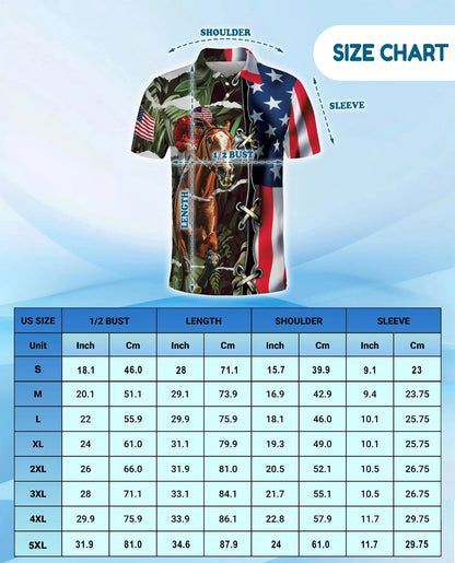 Tropical Horse Racing 3D Polo Shirt for Men, USA Flag Theme | Azhawaiian