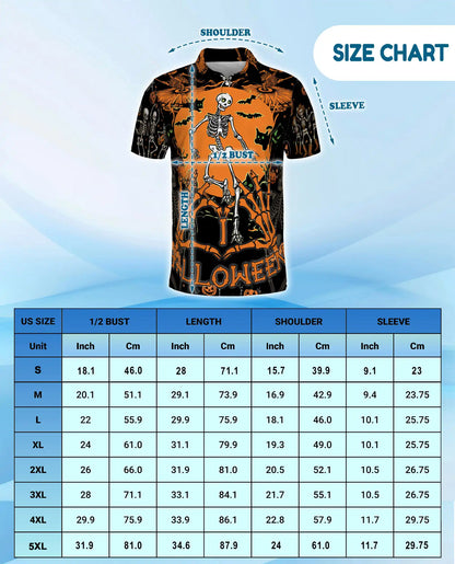 Halloween Skeleton Polo Shirt for Men, Spooky Party Style | Azhawaiian