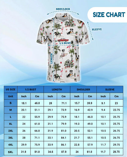 Bernese Mountain Dog Polo Shirt, Tropical Beach Print | Azhawaiian