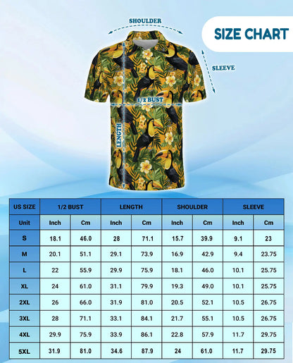 Toucan Tropical Floral Polo Shirt for Men-Jungle Bird Hawaiian Style | Azhawaiian