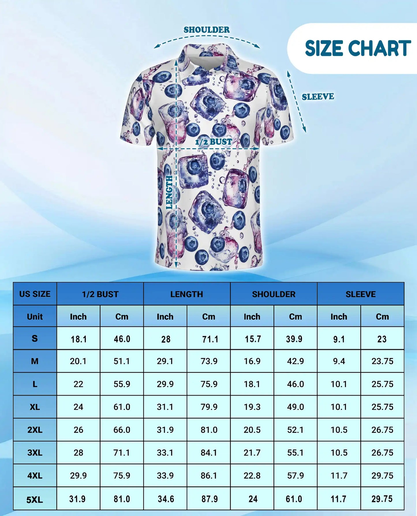 Blueberry Ice Polo Shirt for Men, Azhawaiian Hawaiian Summer Shirt | Azhawaiian