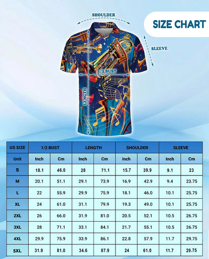 Trumpet Music Polo Shirt for Men, Jazz Band Style | Azhawaiian