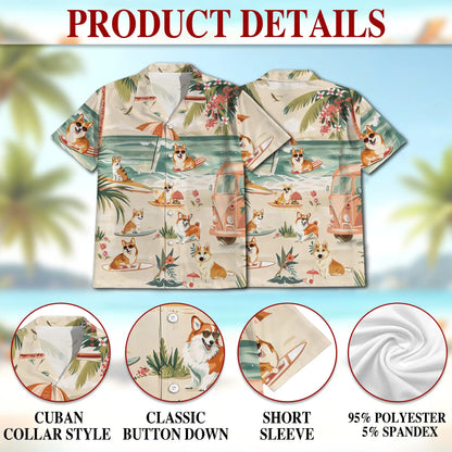 Corgi Beach Hawaiian Shirt, Tropical Surf Print | Azhawaiian